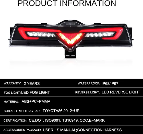Vista 4 de VLAND Conjunto de luces traseras para Toyota GT86 2012-2020, BRZ 2013-2018, FRS 2012-2016 con señal de giro, luz LED DRL, enchufar y usar Luz