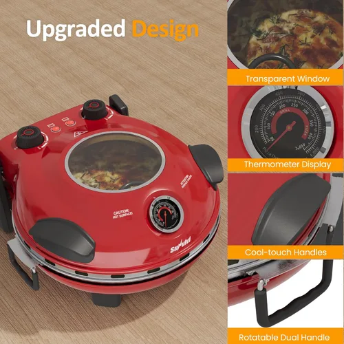 Vista 5 de Sunvivi Horno eléctrico para pizza de interior: máquina de pizza de encimera con perilla de control de temperatura, calienta hasta 770 ℉, calentador