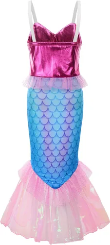 Vista 2 de Melaura Disfraz de sirena rosa para niñas vestido de fiesta de cumpleaños con accesorios