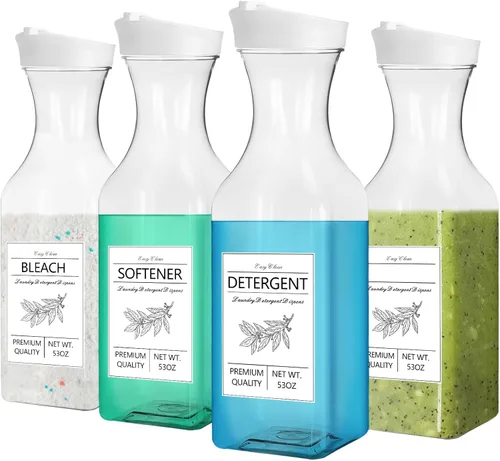 Vista 8 de Botella dispensadora de detergente para ropa 53oz con etiqueta, paquete de 4 dispensadores de detergente líquido, dispensador de detergente