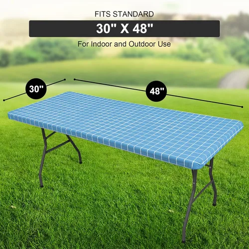 Vista 40 de Mantel rectangular, manteles de plástico elásticos ajustables con parte trasera de franela para mesas de 4 pies, manteles de vinilo impermeables
