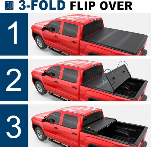 Vista 5 de MOSTPLUS - Funda de tonneau de fibra de vidrio de triple pliegue rígida para cama de camioneta, compatible con Chevrolet Silverado 1500 / GMC Sierra