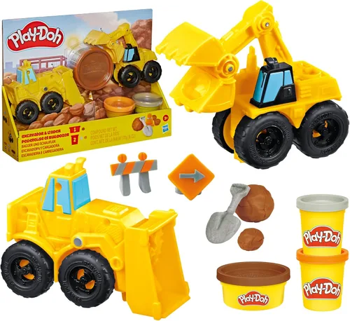 Play-Doh Juego de camiones de construcción de excavadora y cargador