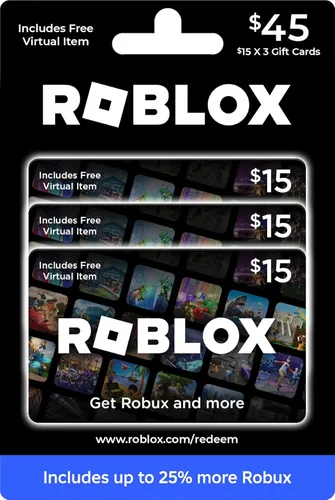 Roblox Tarjetas de regalo físicas, paquete múltiple de 3 x $15 [Incluye artículo virtual gratis] [Canjear en todo el mundo]
