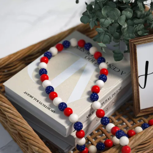 Vista 7 de 2 guirnaldas de cuentas de madera de limón con borlas de 40 y 40 pulgadas, guirnalda de cuentas de madera rústica de YuanDe de granja, bandeja