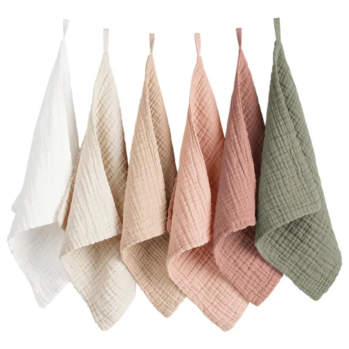Vista 11 de Konssy Paquete de 6 Paños de Muselina para Bebé Unisex 100% Algodón Juego de Paños de Lavado para Cara y Cuerpo del Bebé Cómodos y Suaves