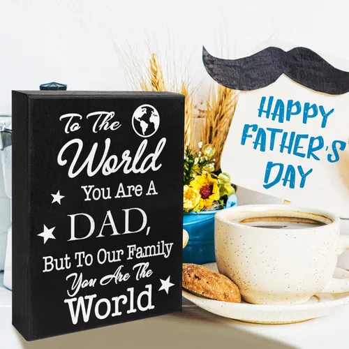 Vista 4 de Letrero de madera con texto en inglés "To the World You Are a Dad" para el Día del Padre o cumpleaños, regalo de Navidad, placa de agradecimiento