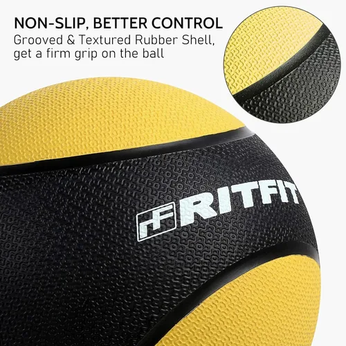 Vista 2 de RitFit Weighted Medicine Ball - Non-Slip Rubber Shell & Dual Texture Grip - Workout Exercise Ball for Core Strength, Balance Training, Coordination
