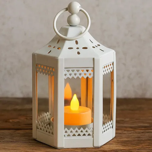 Vista 11 de Vela Lanterns - Portavelas de té, mini centros de mesa, color negro Halloween & Wedding Decor, Decorative Indoor Moroccan Metal Glass Hanging