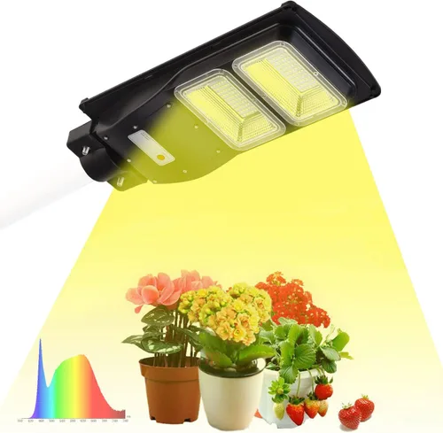 BSOD Luces solares de cultivo para plantas al aire libre, lámpara de invernadero LED de espectro completo inalámbrica con temporizador, control