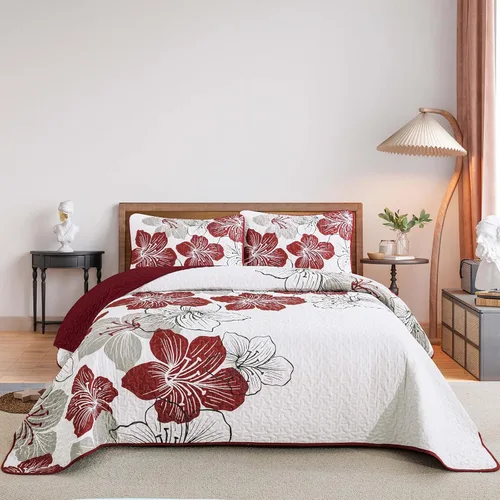 Vista 23 de DJY Juego de edredón de 3 piezas, tamaño Queen, con patrón floral amarillo, elegante colcha bohemia con 2 fundas de almohada, juego de ropa de cama