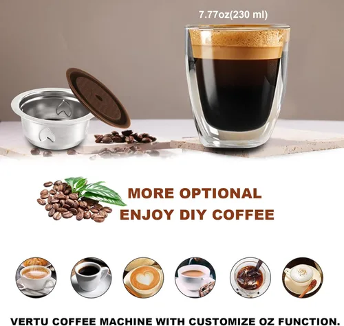 Vista 6 de Cápsulas de café reutilizables (taza de café de 7.77 fl oz/230ml), cápsulas de café recargables de acero inoxidable para máquina Vertu, SOLO
