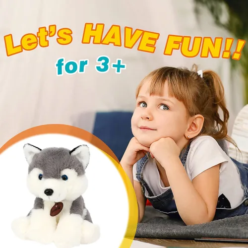Vista 5 de Easfan Realista de peluche Husky suave para cachorros, juguete realista para perro, regalo de cumpleaños para niños y niñas, 9 pulgadas
