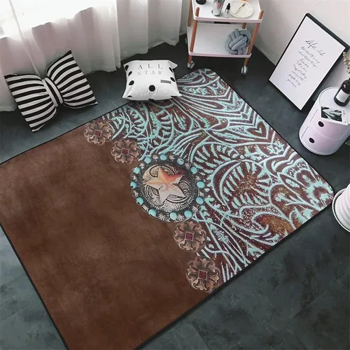 Vista 9 de Alfombra vintage con estrellas negras y marrones de 6 x 8 pies, alfombra de área con estrella dorada, tridimensional, retro, para sala de estar