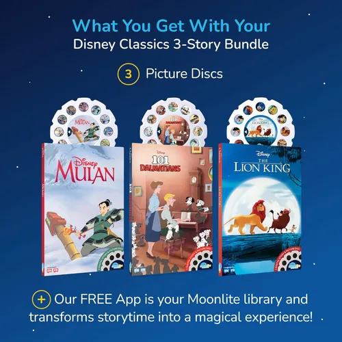 Vista 7 de Moonlite carretes de cuentos Storytime, set de 3 historias, El Rey León, 101 Dálmatas, Mulan, historias digitales, regalos de aprendizaje temprano