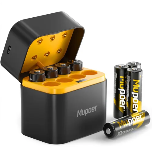 Vista 19 de Mupoer Baterías AA recargables con caja, baterías de litio de 3600 mWh, AA de 1.5 V, 4 unidades, batería doble A, recargable, iones de litio