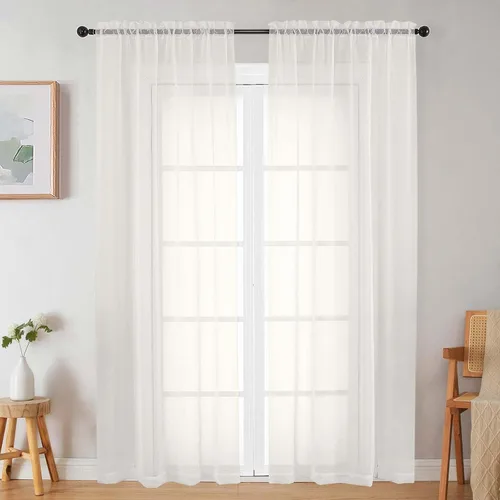 Vista 28 de 2 paneles de cortinas traslúcidas blancas para dormitorio, sala de estar, 96 pulgadas de largo, modernas, suaves, ligeras, con bolsillo para barra