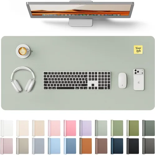 Vista 76 de YSAGi Protector de escritorio de cuero, tapete de oficina, alfombrilla grande para mouse, secante de cuero PU antideslizante, escritorio
