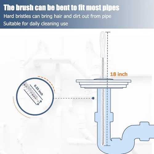 Vista 3 de Removedor de obstrucciones de drenaje de 35.5 pulgadas (1 unidad), removedor de pelo de serpiente de drenaje de 25 pulgadas (6 unidades) y cepillo