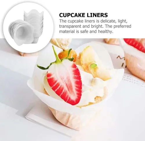 Vista 3 de 100pcs Cupcake Liners Tulip Lotus Style Baking Cups Cupcake Wrapper Muffin Liners Baking Cups Greaseproof Paper for Bakery (White)