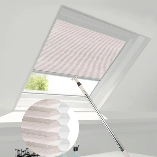 Vista 25 de ZSTARR Persianas manuales de tragaluz sin cordón, con diseño de panal de abeja, persianas de tela totalmente opacas para ventanas de habitación