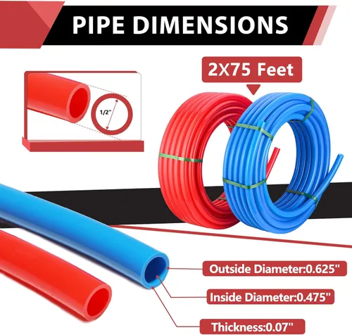 Vista 2 de EFIELD 2 rollos de tubo Pex-b de 1/2 pulgada x 75 pies, azul y rojo de 150 pies de longitud, certificado NSF para agua potable, caliente/fría