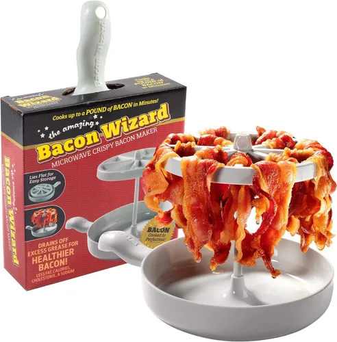 Cocedor de tocino en microondas – Bacon Wizard cocina 1 libra de tiras y reduce la grasa en un 40% – Úselo para preparar comidas grandes – Más