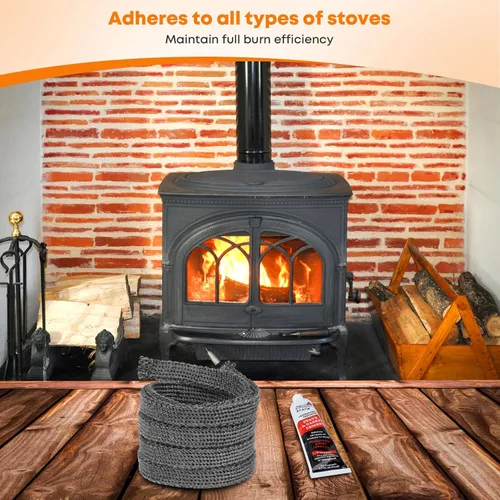 Vista 5 de Stanbroil Sello de cuerda plana de fibra de vidrio impregnado de grafito y kit de junta de cemento de alta temperatura de repuesto para estufas