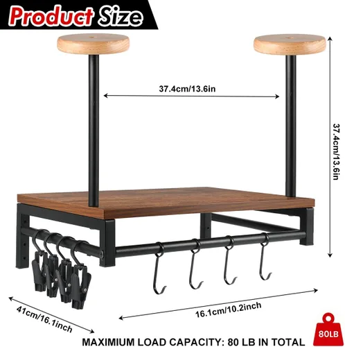 Vista 6 de Soporte de pared para casco de motocicleta, estante de almacenamiento de engranajes con 4 clips para guantes, soporte de casco de madera y metal
