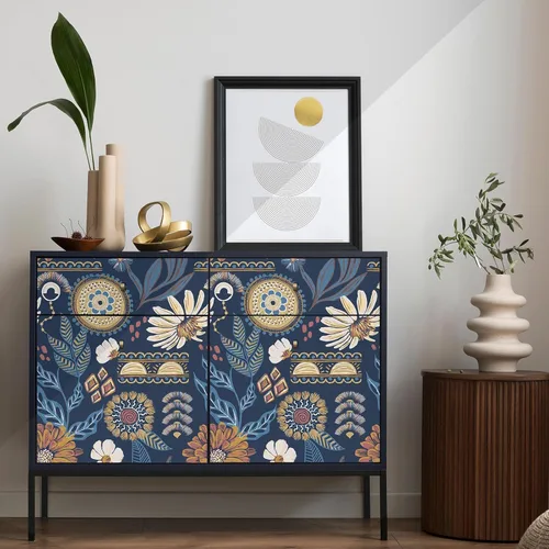 Vista 8 de Papel tapiz de vinilo autoadhesivo autoadhesivo con diseño botánico floral vintage, bohemio, extraíble, impermeable, para paredes de baño