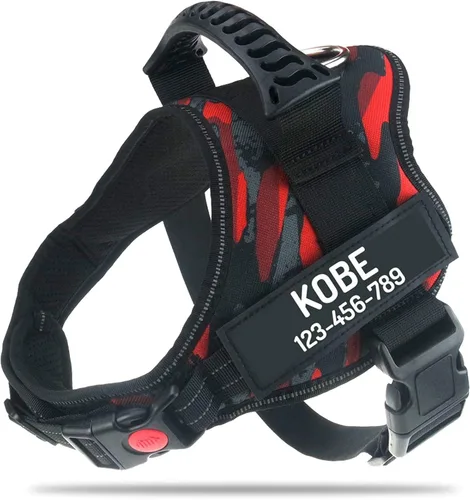 Vista 10 de Arnés de perro personalizado anti tirón con nombre y número de teléfono personalizados de PawPawify, arnés resistente para evitar tirones, Negro