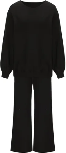 Vista 3 de Conjunto de 2 piezas para mujer 2023 para otoño e invierno, manga larga, cuello redondo, sudadera y pantalones largos, cómodo conjunto de terciopelo