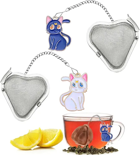 Vista 7 de Difusor de té con infusor de té, 2 unidades, coladores de té en forma de corazón de acero inoxidable, hojas sueltas de té más pronunciados, lindos