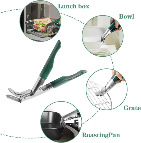 Vista 7 de KAMaster - Levantador de rejilla de parrilla de acero inoxidable, agarre de rejilla con cubierta protectora verde. Herramienta elevadora de rejilla