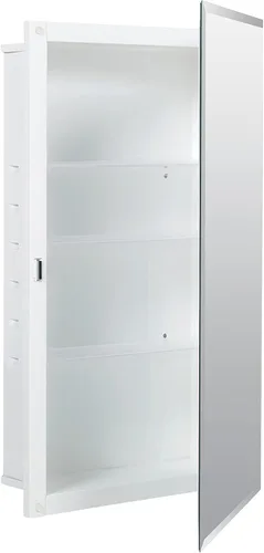 Vista 6 de American Pride Botiquín de puerta con espejo para montaje empotrado, 16.1 in x 26.2 in, cuerpo de acero, blanco