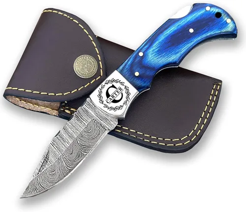 Vista 8 de Cuchillo plegable de bolsillo de acero de damasco WINTERFELL hecho a mano, cuchillos de alta calidad de 6.5 pulgadas, cuchillo de bolsillo pequeño