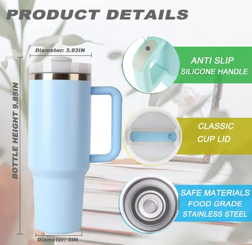 Vista 2 de 40 oz Tumbler with Handle and Straw Lid,Stainless Steel Travel Mug Water Bottle Cup,Reusable Insulated Vacuum splashproof Cup,for