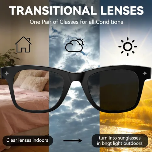 Vista 2 de Gafas inteligentes Bluetooth para hombres y mujeres, gafas AI con música de Lentes transicionales (oscurecerse a la luz del sol)Lentes+Marco negro