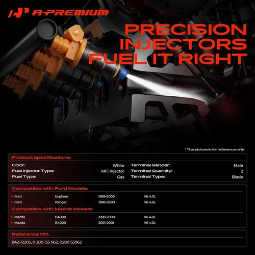 Vista 2 de A-Premium 0280155962 Inyectores de combustible compatibles con Ford Explorer 1999 2000, Ranger 1998 1999 2000 y Mazda B4000 1998 1999 2000 2001, V6