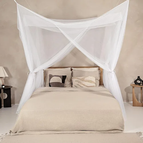 Vista 8 de Mosquitera negra para camas individuales a king size – 2 aberturas laterales y 6 bucles para colgar – Forma rectangular decorativa para el hogar
