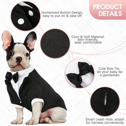 Vista 3 de Kuoser Esmoquin para perro, traje de boda para perro con pajarita, disfraz formal para perros, esmoquin para mascotas, fiesta de boda, cumpleaños