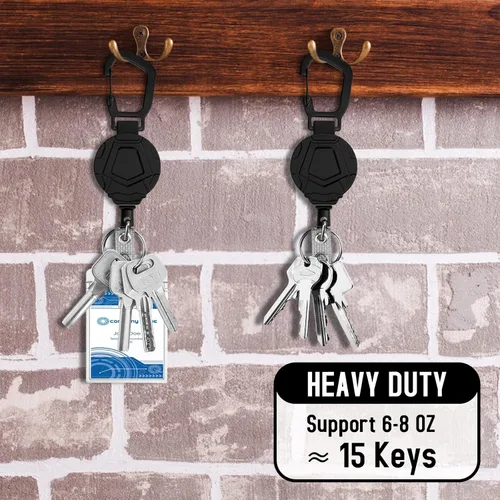 Vista 5 de Portatarjetas retráctiles, llavero retráctil, soporte táctico para tarjetas de identificación con mosquetón de aleación de zinc mejorado, cable