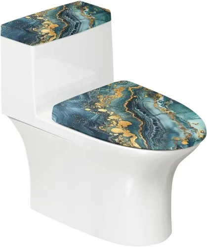 Vista 45 de Funda de asiento de inodoro de mármol blanco dorado para baño, cubierta de tapa de tanque de inodoro suave, 2 piezas, fundas de inodoro con tela