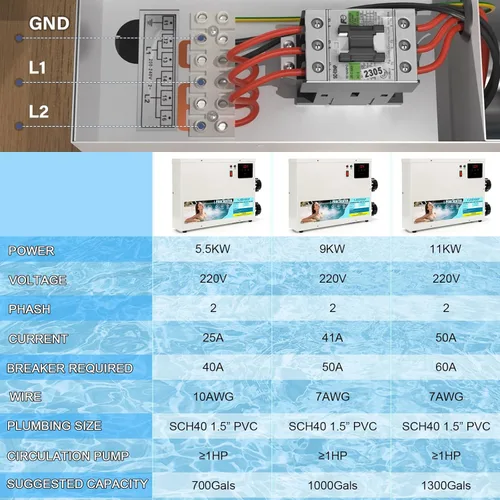 Vista 8 de Calentador de piscina de 11KW 220V-240V para piscinas sobre el suelo, jacuzzis y spas
