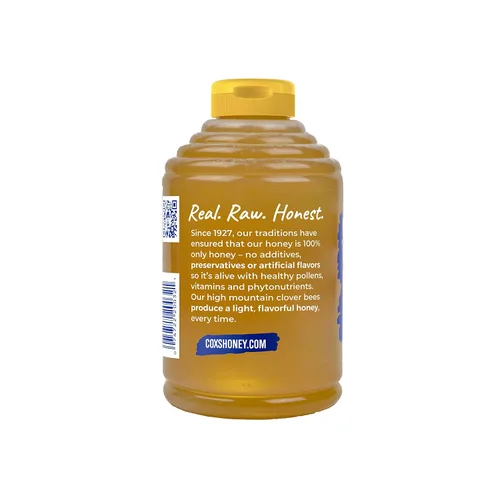 Vista 3 de Miel Cox 100% Pura, Cruda y Sin Filtrar de Trébol, Rica en Nutrientes, Apiario de Propiedad Familiar, Botella de 32 oz