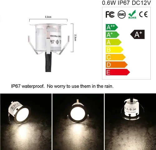 Vista 5 de Kit de luces LED empotrables para cubierta en el suelo luz de paisaje al aire libre IP67 impermeable bajo voltaje para patio al aire libre jardín