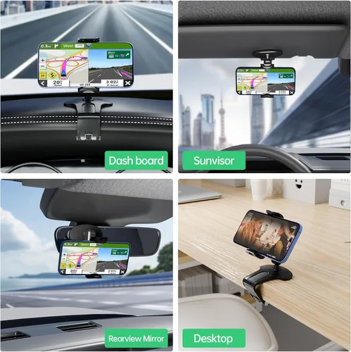 Vista 6 de Soporte de teléfono para tablero de automóvil, rotación de 360 grados, soporte universal para teléfono celular para soporte de montaje de clip
