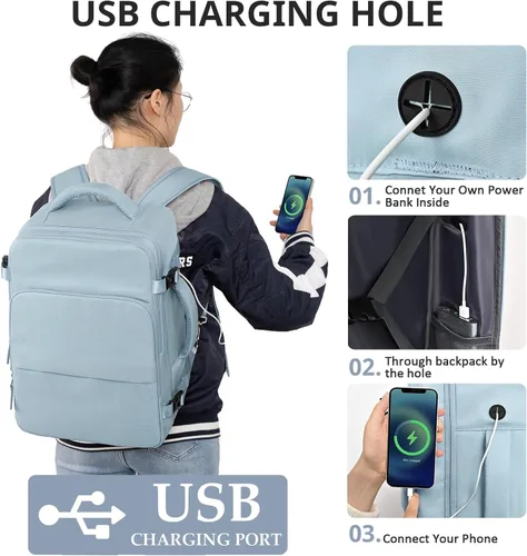 Vista 57 de Mochila de Viaje Snoffic para Mujer, Negro, 17 pulg.