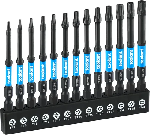 Vista 18 de ToolAnt Juego de brocas Torx de impacto de 1' (TT7-40), Cantidad 13; Juego de brocas estrella a prueba de manipulaciones, 1/4' de vástago hexagonal