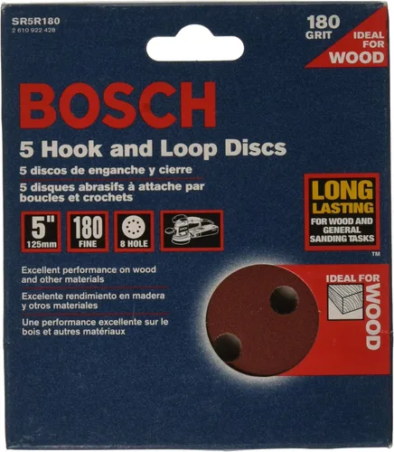 Bosch SR5R180 - Discos de lija de gancho y bucle de 5 pulgadas de grano 180 de 5 pulgadas y 8 orificios